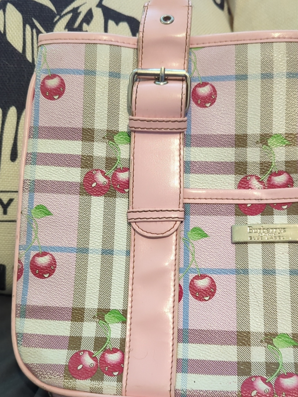 ULTRA RARE Burberrys Burberry Blue Label Cherry Tote Bag 👛 WOW Japan Market! - Picture 4 of 11